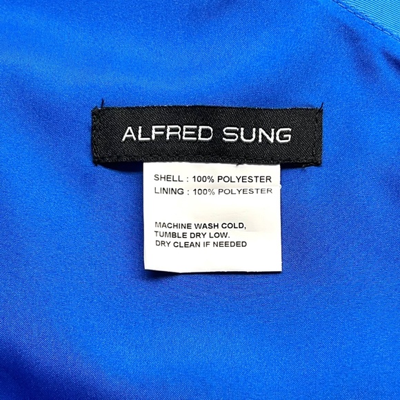 Alfred Sung D831 One Shoulder Draped Front Slit Satin Gown - Picture 9 of 12